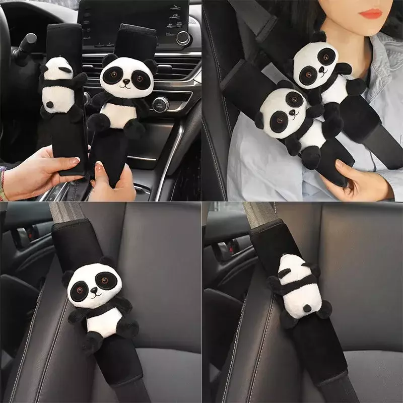 Funda de cinturón de seguridad de estilo de coche, cojín de cinturón de hombro, Animal Panda, almohadilla de hombro, Protector de cuello de coche