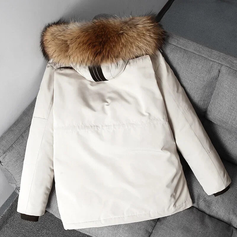 Мужская зимняя куртка на 90% белом утином пуху, парка, пальто средней длины с меховым воротником, мужское утепленное пальто для снежной погоды до-30 градусов