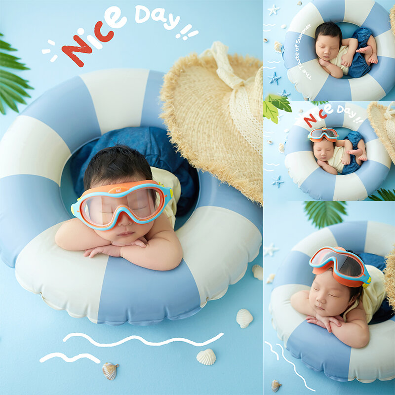 Neugeborene Fotografie Requisiten kühlen Sommer Schwimmbad Thema Strohhut Muschel Meer Foto Requisite Studio Säugling posiert Zubehör