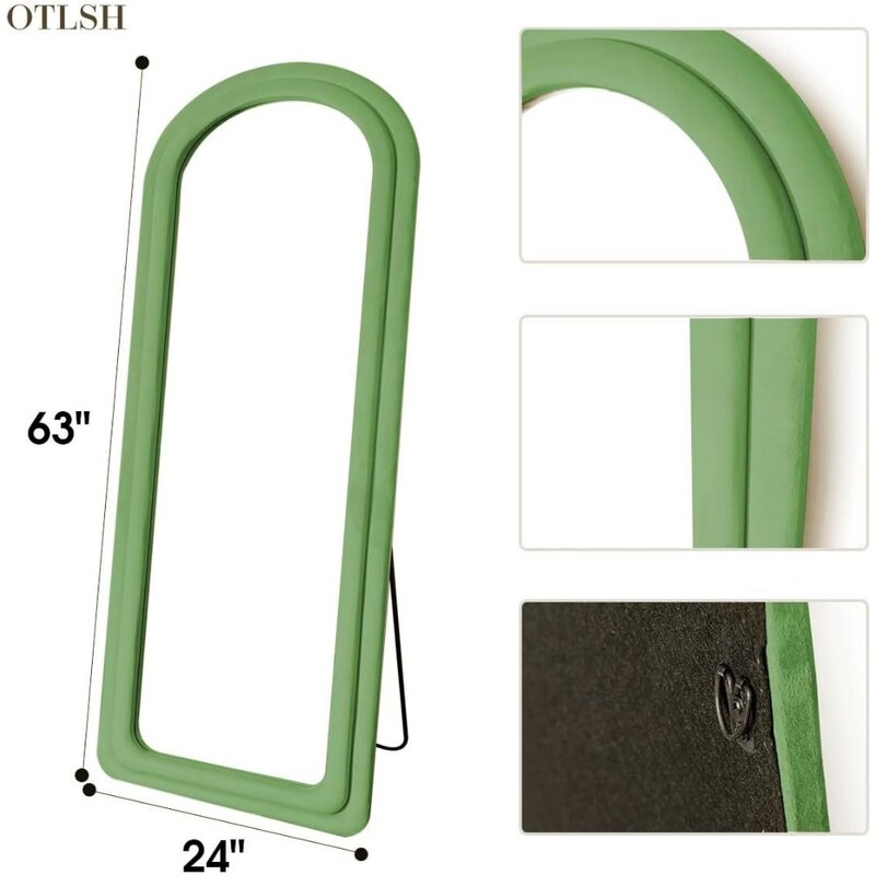 Floor Mirror, Arched Full Length with Stand Standing Mirror 63"x24" Full Body Large Wall Mounted, Green Mirrors