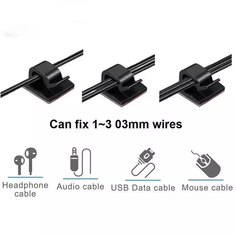 10/20/30/40Pcs Cable Organizer Clips for USB Charging Data Lines Bobbin Winder Wall Mounted Wire Holder Self-adhesive Wire Clip