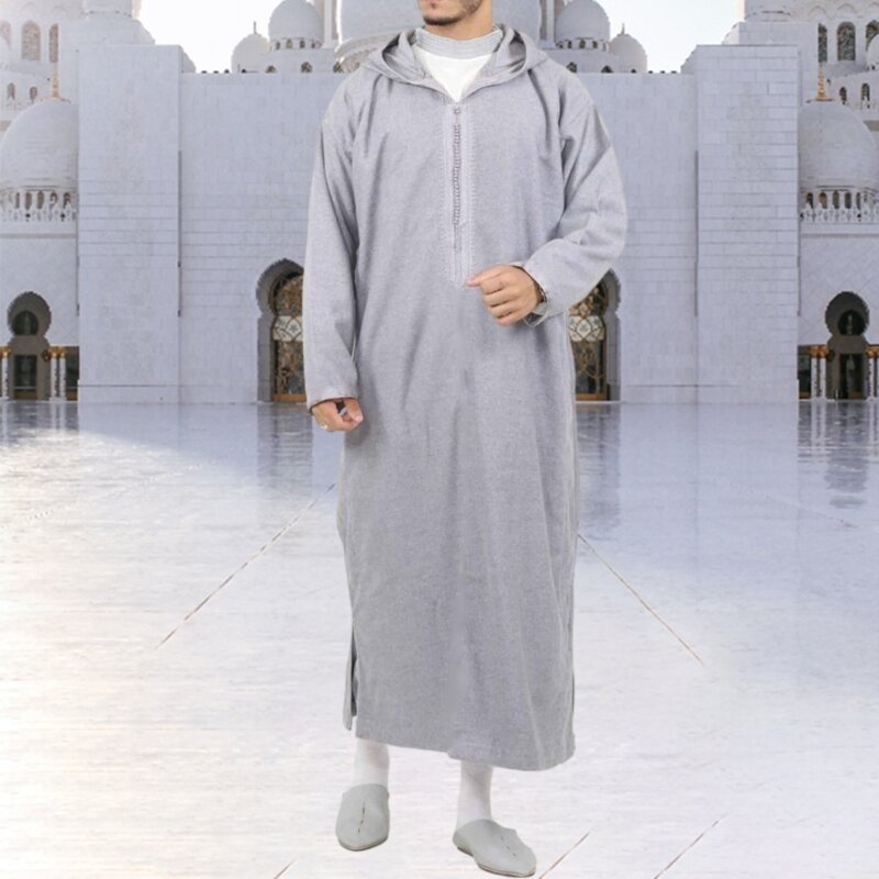 95ab homens muçulmanos kaftan islâmico árabe vestes retalhos vintage médio oriente caftan com capuz solto casual manga longa