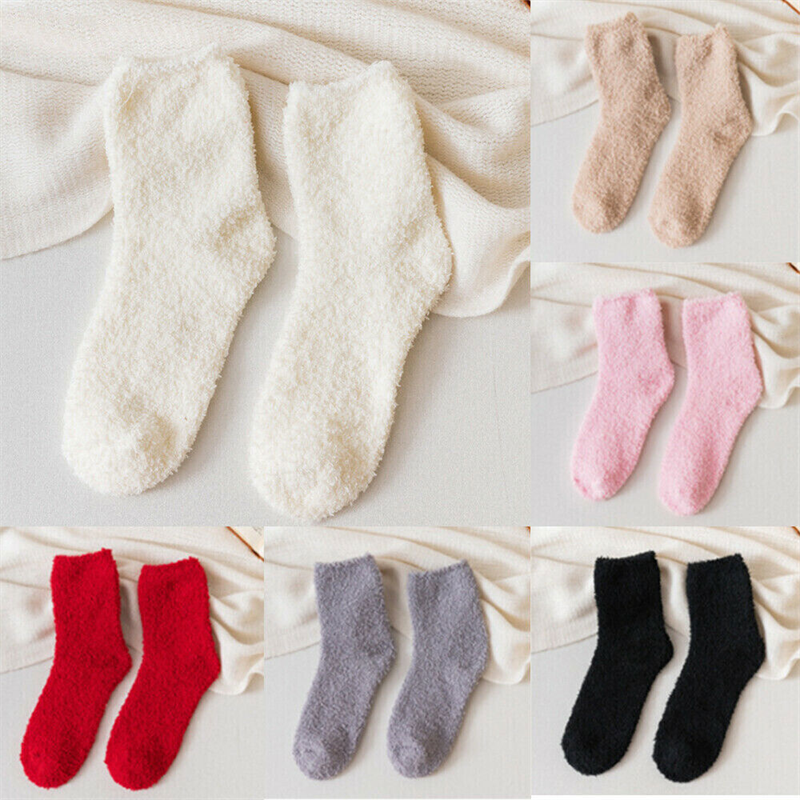Kaus kaki termal wanita warna polos, kaus kaki tidur lantai tetap hangat tebal musim gugur musim dingin salju untuk wanita