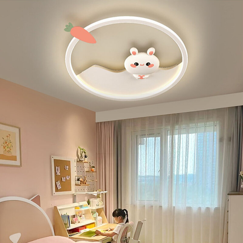 โคมไฟรูปกระต่ายสีชมพูสุดสร้างสรรค์สำหรับเด็กไฟติดเพดานห้องน่ารักโคมไฟสำหรับตกแต่งบ้านทันสมัยโคมไฟ LED สำหรับห้องนั่งเล่น