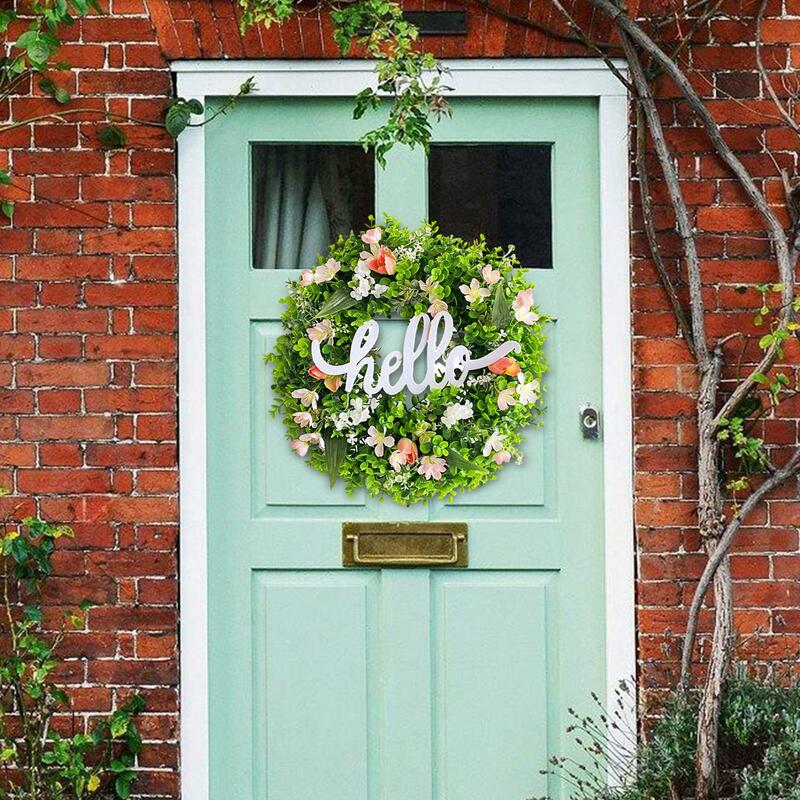 Karangan bunga pintu musim semi, ornamen karangan bunga 45cm, dekorasi dekoratif karangan bunga hijau untuk Festival rumah pertanian perayaan luar ruangan