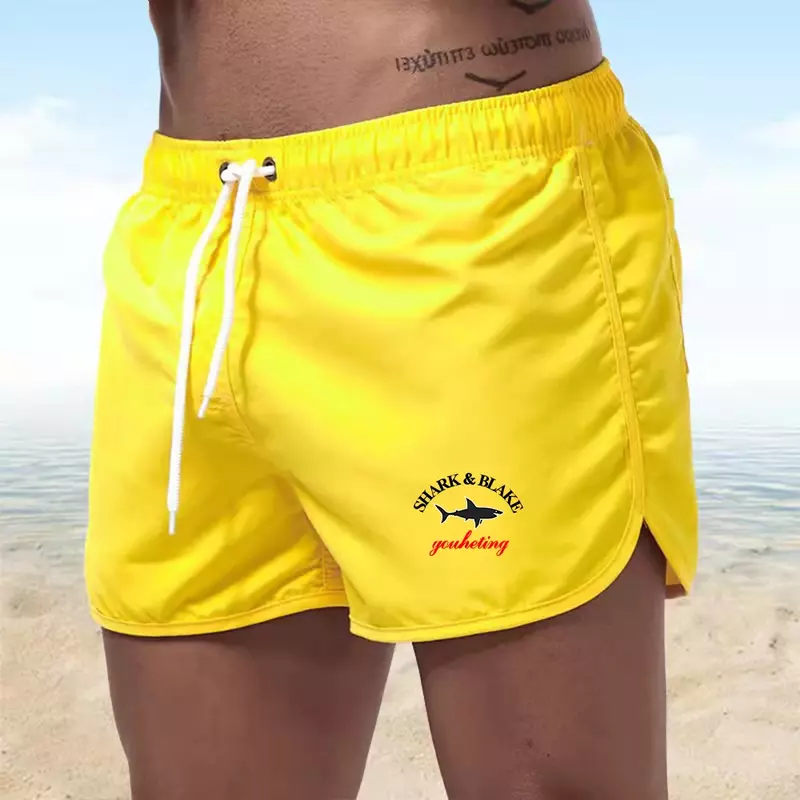 Shorts de natação estampados masculinos, shorts de praia sexy, maiô surf, moda verão 2024