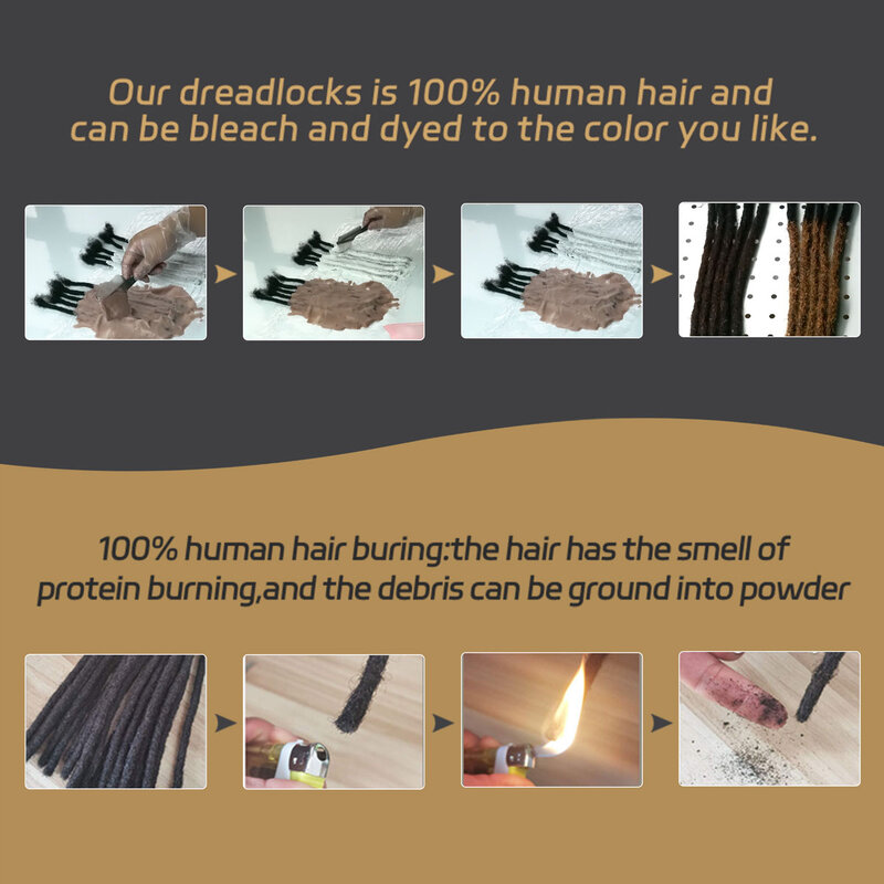 Bleached Tip Human Hair Dreadlock Extension 0.4 0.6 0.8cm Ombre Handmade Permanent Dread Loc Extensions for Men/Women 8 Inch