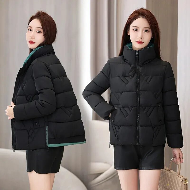 2023 여성용 재킷 코트, 짧은 파카, 스탠드 업 칼라, 다운 코튼 코트, 여성용 따뜻한 외투, 스노우 웨어, 겨울 신상
