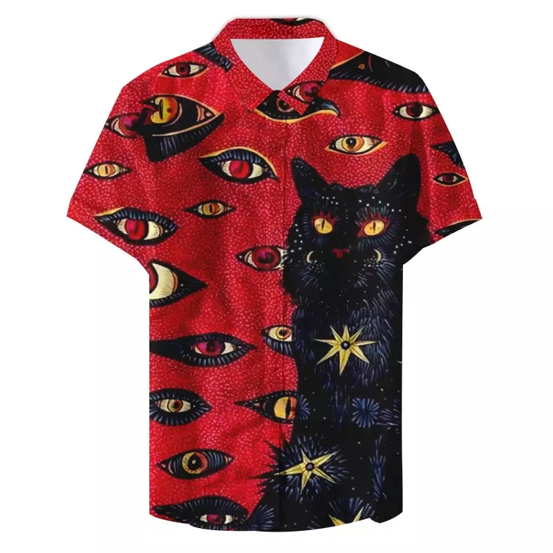 Camisa hawaiana con estampado de ojo de gato para hombre y mujer, blusa informal de manga corta con solapa, estilo Hip Hop, 3D
