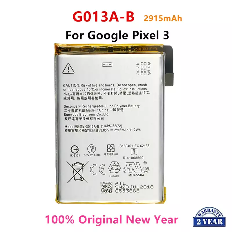 Batería de repuesto para teléfono móvil, pila original de 100% mAh, para Google Pixel 3, Pixel3, última producción, original, herramientas, G013A-B, 2915