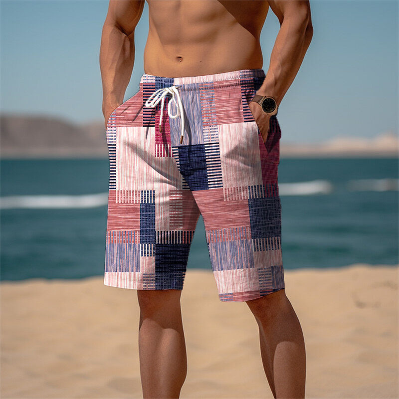 Pantaloncini in felpa da uomo pantaloncini da spiaggia pantaloncini in spugna coulisse elastico in vita stampa 3D grafica Plaid Stripe traspirante morbido corto quotidiano