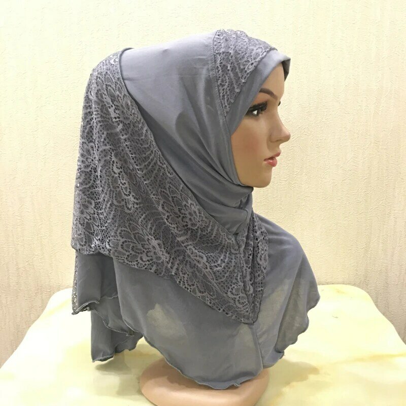 One Piece Hijab Instantâneo de Renda para Mulheres Muçulmanas, Pronto para Vestir, Hijabs de Oração Islâmicos, Lenço Árabe, Turbante Eid, Pronto para Vestir