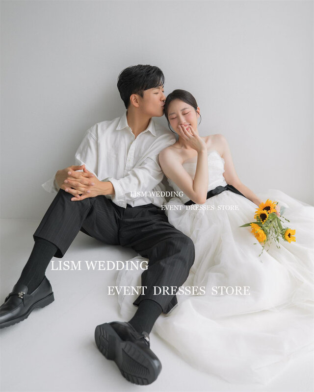 LISM Sweetheart A Line Vestidos de casamento sem mangas, Korean Bride Party Dress, Photos Shoot, Black Belt, 2022
