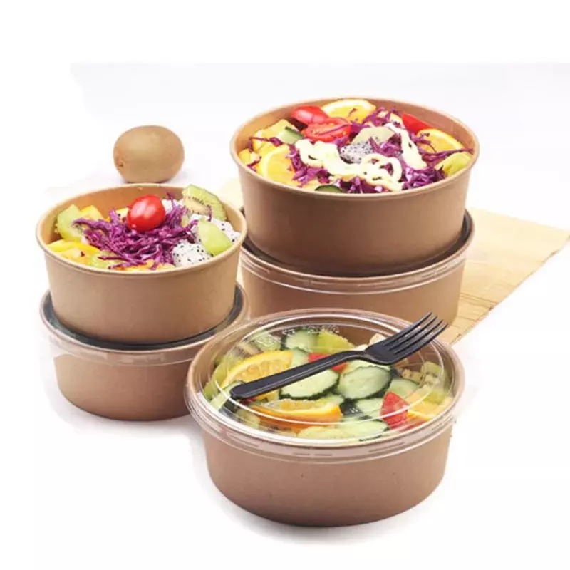 Produk kustom penjualan langsung pabrik Logo kertas kustom Salad sekali pakai bak es sup tabung kemasan mangkuk makanan penutup Co