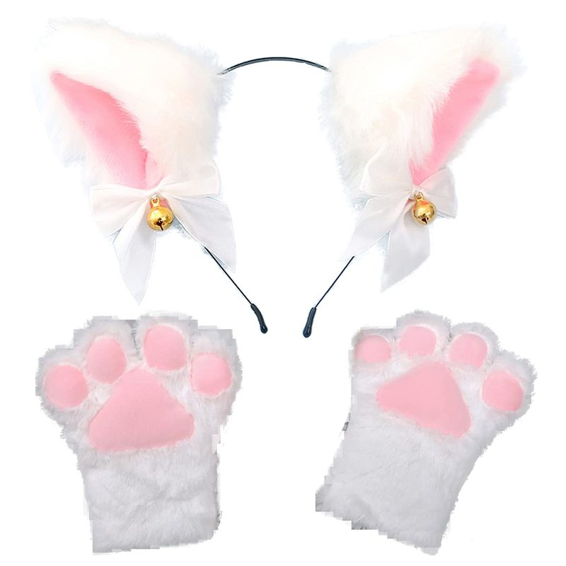 2PCS/Set Cat Paw Gloves Dance Prom Halloween Cat Ears Headwear Cosplay Cat Ear Anime Party Costume Bell Headwear