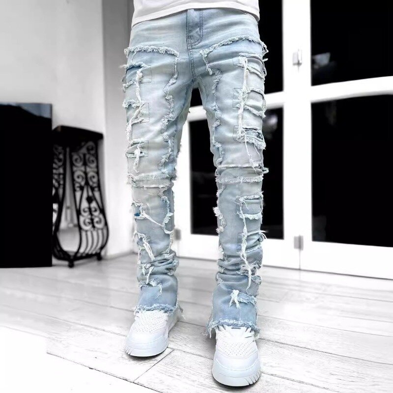 Новинка весна-лето 2024 мужская одежда модные однотонные эластичные джинсовые прямые брюки