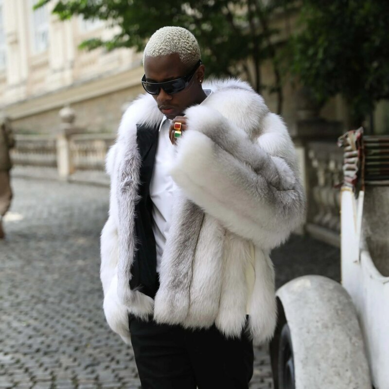 Мужская куртка из меха кросс-лисы, модное пальто специального цвета с длиной талии из натурального меха