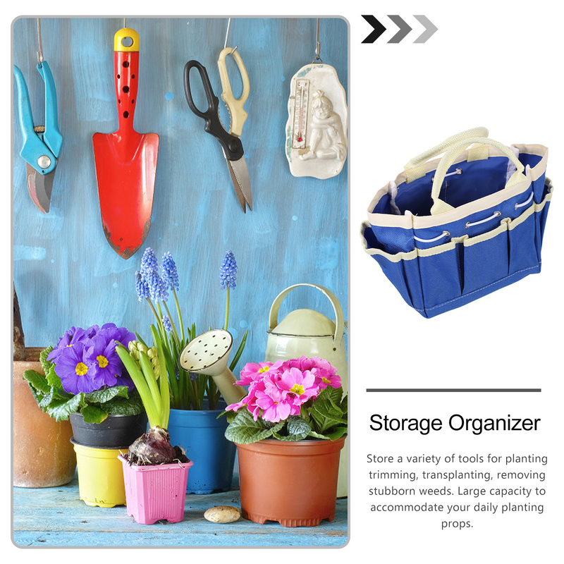 Bolsa de herramientas de jardín portátil, bolsa de almacenamiento de herramientas de jardinería, bolsa de mano de jardinería, organizador del hogar, azul claro