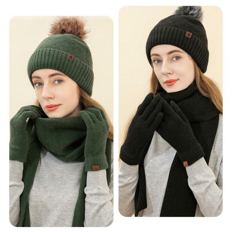 Set di guanti per sciarpa con cappello di lana da donna Set di guanti per sciarpa con cappello lavorato a maglia invernale da donna Set di guanti in morbida misto lana a prova di freddo per le donne