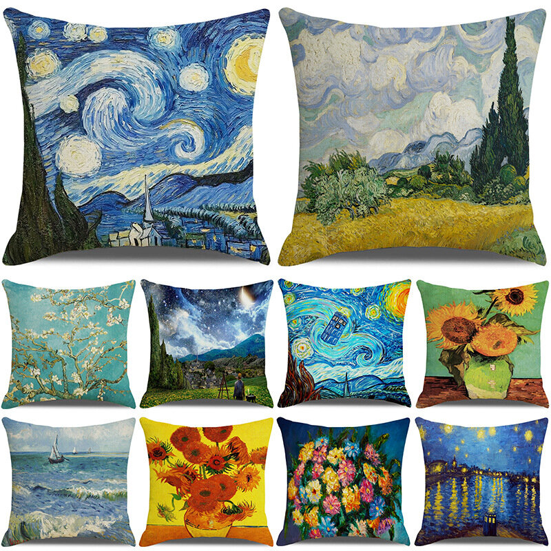 Housse de coussin artistique Vintage, taie d'oreiller avec peinture à l'huile Van Gogh, décoration de canapé pour salon