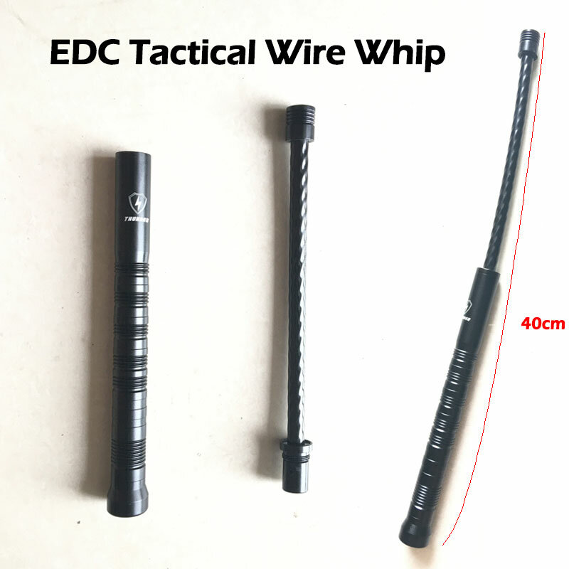 Látigo de alambre táctico portátil EDC para exteriores, mango de aleación de aluminio, herramienta de autodefensa de seguridad de bolsillo, 40CM, novedad de 2024