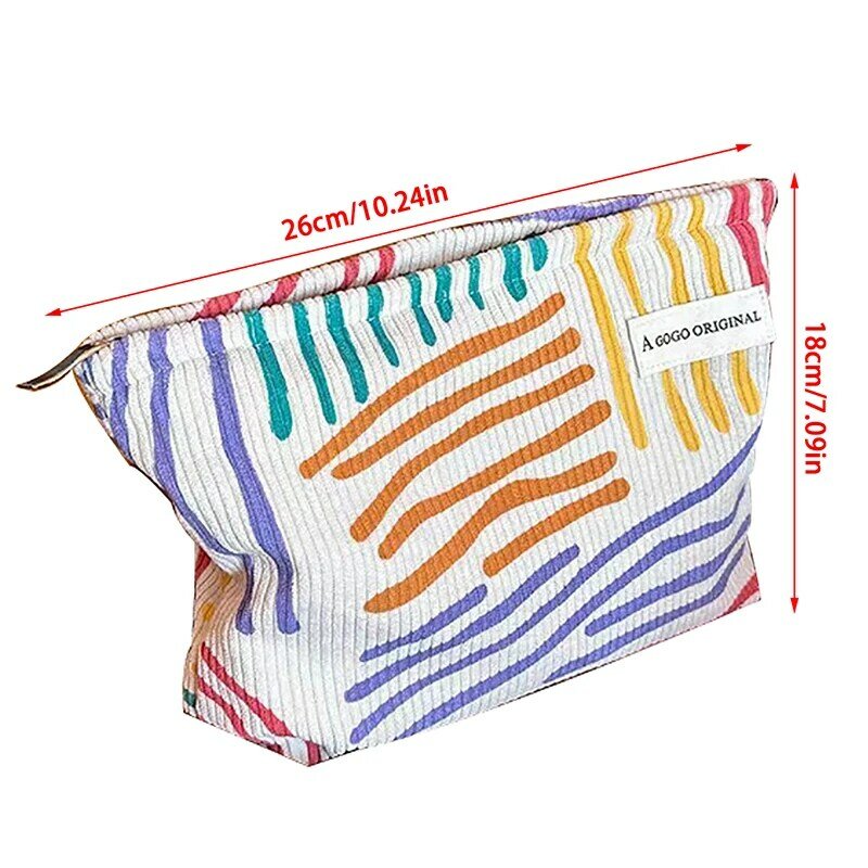 Corduroy Clash Color Striped Cosmetic Bag Wash Bag Women Travel Cosmetic Pouch Beauty Storage Cases Make Up Organizer Clutch Bag