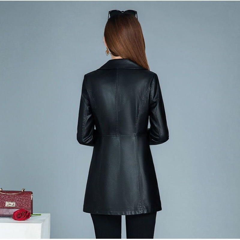 Giacca formale in pelle soprabito da donna primavera autunno nuovo cappotto in pelle Chic coreano di media lunghezza Slim Casual giacche a vento in pelle PU
