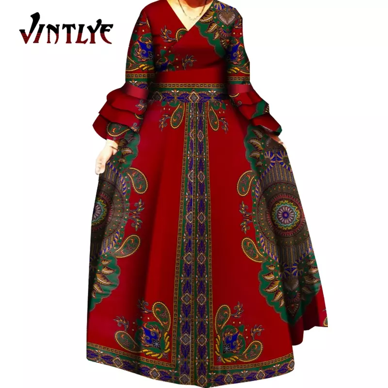 아프리카 여성 롱 드레스, 앙카라 프린트 드레이프 스트레이트 바진 리치 아프리카 드레스, 숄 패션, Dashiki 여성 의류, Wy5975