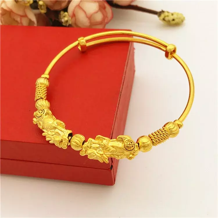 Bracelet en or dollar européen pour femme, bijoux de style ethnique, bracelet courageux, sable vietnamien, réglable, 216.239.