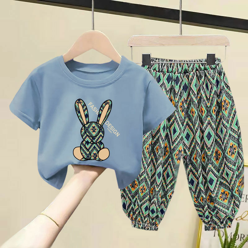 Children Clothing Sets Boys Girls 2023 Summer Mother Kids Clothes Cotton T-shirt Short Sleeves Trousers 2pcs Suit Baby Clothes