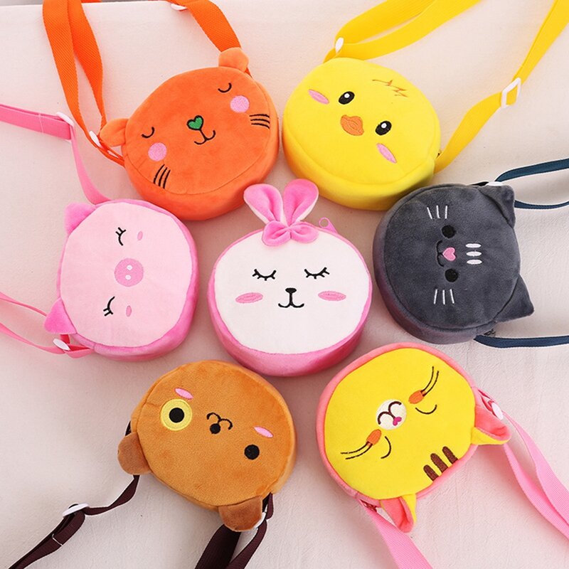 Children Coin Purse Cartoon Plush Messenger Bags Cute Animal Panda Cat Rabbit Fluffy Baby Kid Kindergarten Cross-Body Bag