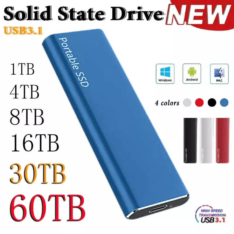 Hard Drive eksternal asli SSD 1TB, Hard Disk asli antarmuka tipe-c USB3.1 kecepatan tinggi untuk Laptop/Mac
