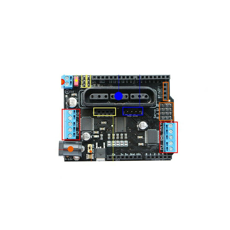 Arduinoシールド拡張ボードで6-12v 4チャンネルモータサーボポートPS2ジョイスティックリモコン