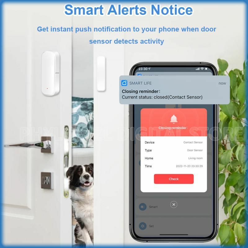 Tuya Smart ZigBee Door Window Sensor Smart Home Wireless Door Open Close Detectors APP Remote Alarm Work With Alexa Google Home