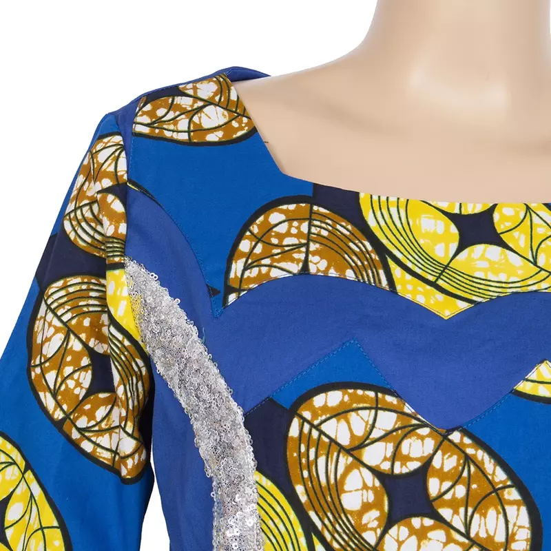 BintaRealWax 여성용 아프리카 드레스, Dashiki O넥 2 레이어 롱 스커트 의류, 패치워크 반팔 파티 드레스, WY7961