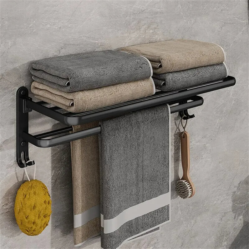 Multifunctional Aluminum Foldable Towel Rack Wall-Mounted Bathroom Item Shelf Suitable for Shower Rooms Bathroom Accessories