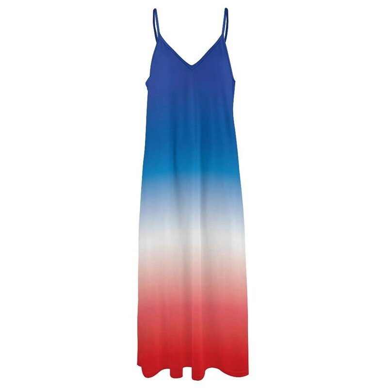 여성용 그라데이션 타이 염색 민소매 드레스, 귀여운 드레스, 레드 화이트 블루 옴브레, 여름
