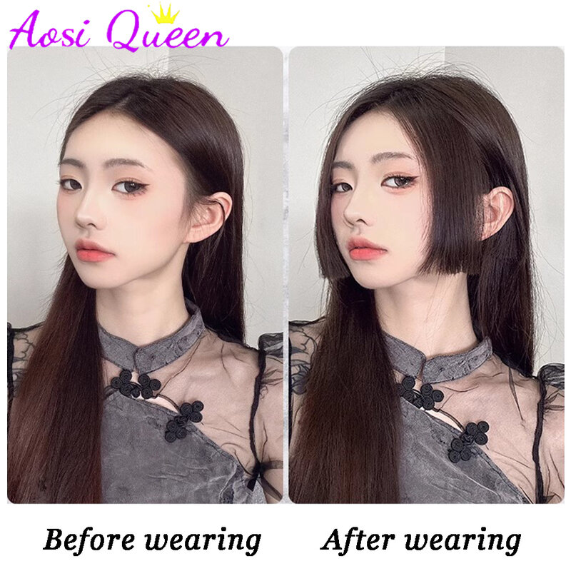 AOSI-Peluca de cabello sintético para mujer, en ambos lados de princesa flequillo plano de corte, estilo de horquilla, largo, Natural, Lolita ji