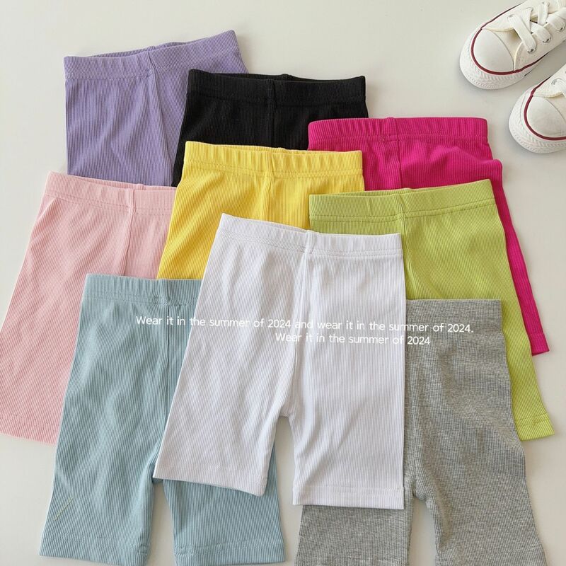 2024 New girls' Yoga leggings Girls' oversized Stretch Barbie Shark pants Summer solid color five cent shorts