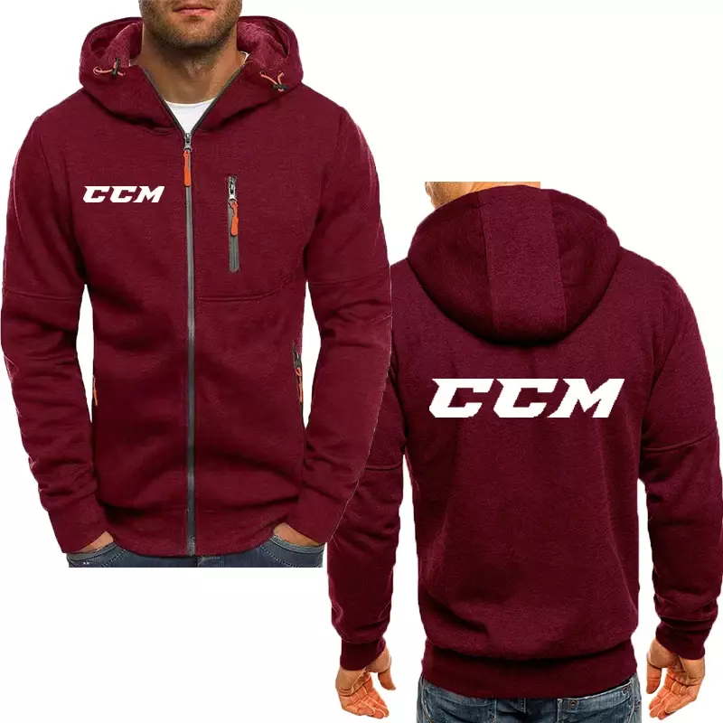 CCM hoodie ritsleting pria, hoodie ukuran besar Harajuku olahraga kasual bulu domba musim semi musim gugur klasik