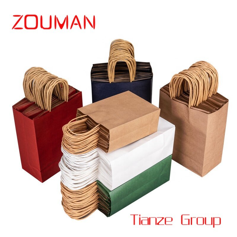 Custom , custom Recyclable Kraft Paper Bag With Your Own Logo, Custom Shopping Paper Bag For Food With Handle