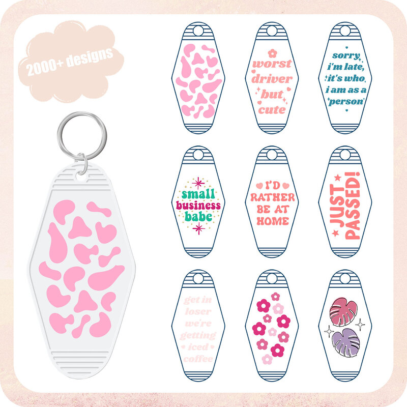 5PCS Wholesale UV DTF Motel KeyChain Decals UV DTF Stickers Cold Transfers Print Bundle For Hotel KeyChains Decoration