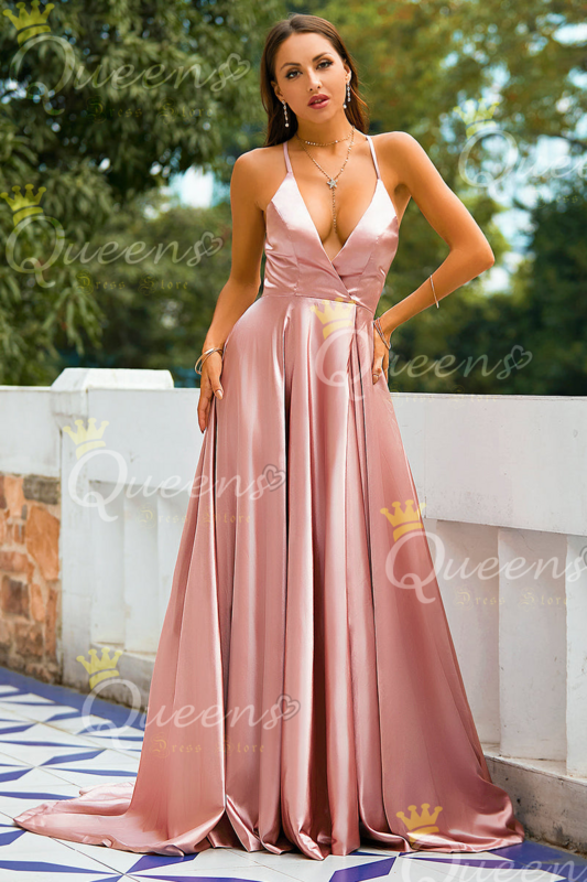 QueensLove Wedding Satin Bridesmaid Dress V-Neck Spaghetti Open Back Sexy Club Wear Strapeless Growns Prom Party Dress Customize