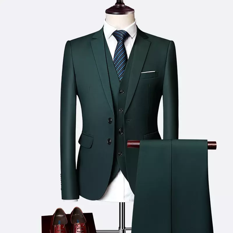 Костюм мужской свадебный, модный приталенный однотонный деловой офисный костюм, пиджак + брюки + жилет, большие размеры