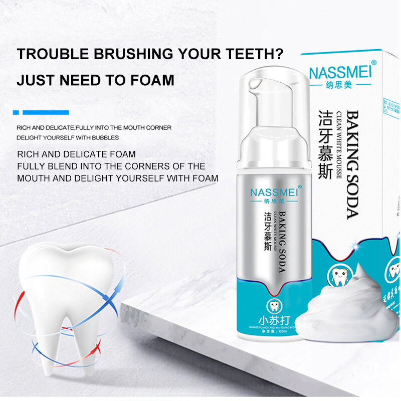 Nassmei กดทำความสะอาดมูสทำความสะอาดช่องปากและ Whitening Mousse โฟมยาสีฟันไวท์เทนนิ่งฟันสุขอนามัยทันตกรร...