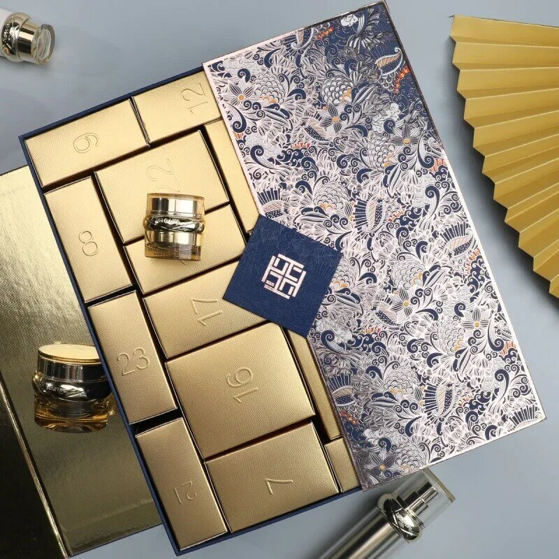 Caja de regalo de papel con logotipo personalizado, caja de embalaje de doble puerta, juegos de cosméticos, plegable, myster