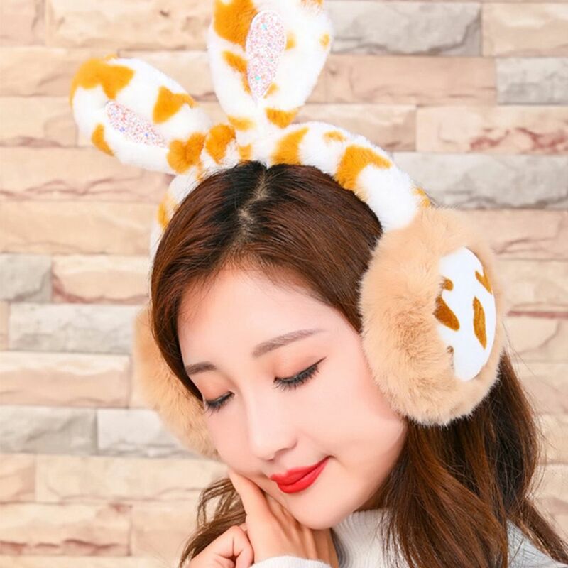 Warm Lovely Rabbit Ear Cow Speckle Plush Animal Earmuffs Girl Earmuffs Cartoon Earmuffs Ear Cover