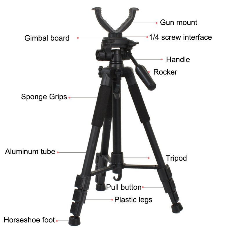 Trípode de aluminio para caza al aire libre, 4 tipos, altura ajustable, soporte de tiro, cabeza de yugo en V, telescopio