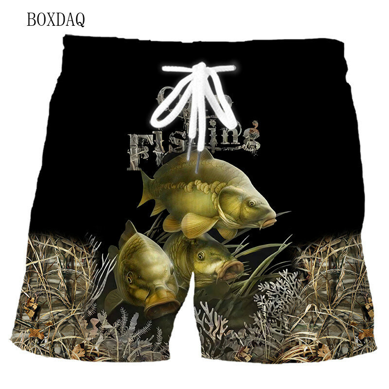 Pantalones cortos de pesca a la moda para hombre, Shorts informales de playa con estampado de peces en 3D, ropa de talla grande 6XL, pantalones cortos de cintura elástica para la calle