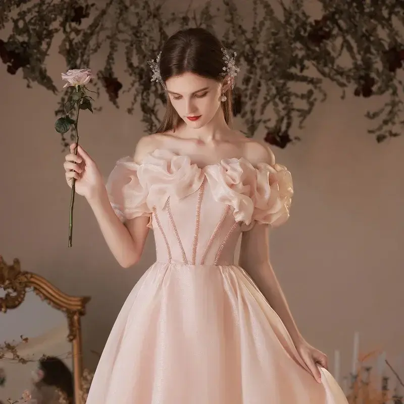 女性のための裸の肩を持つ宮殿スタイルのノースリーブドレス,ストラップレスの花のプロのドレス,イブニングドレス
